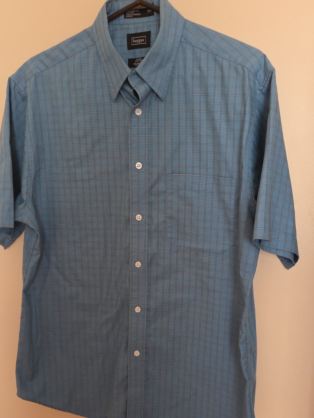 Haggar Light Blue Checked Short-Sleeve Button-Up Shirt